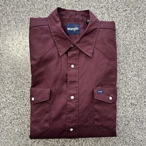 Wrangler Cowboy Cut Western Shirt Pearl Snap Mens XXLT Firm Finish Twill Maroon